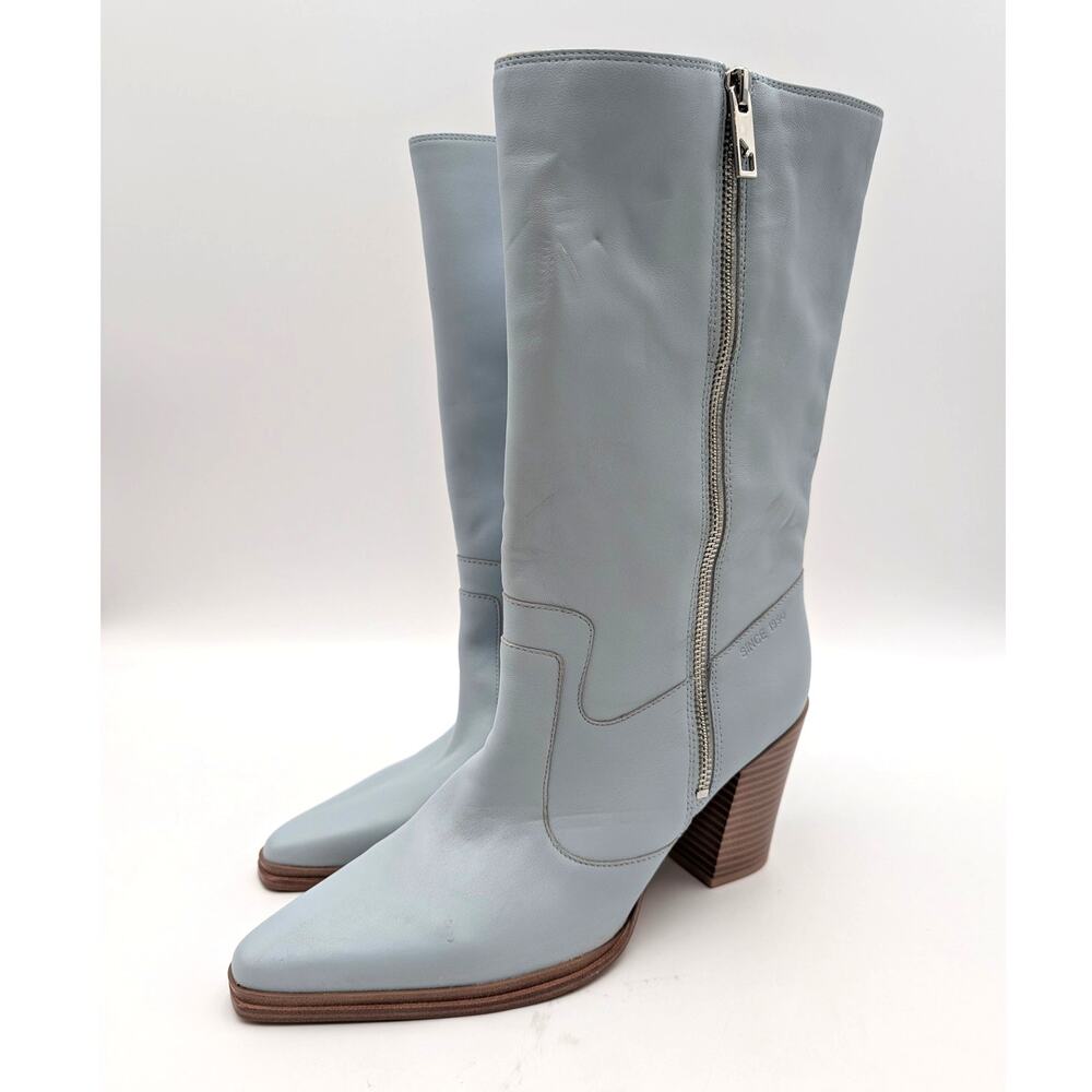 Franco Sarto Jaxon Pointed Toe Mid Calf Boots Blue Leather Size US9.5M EU40.5